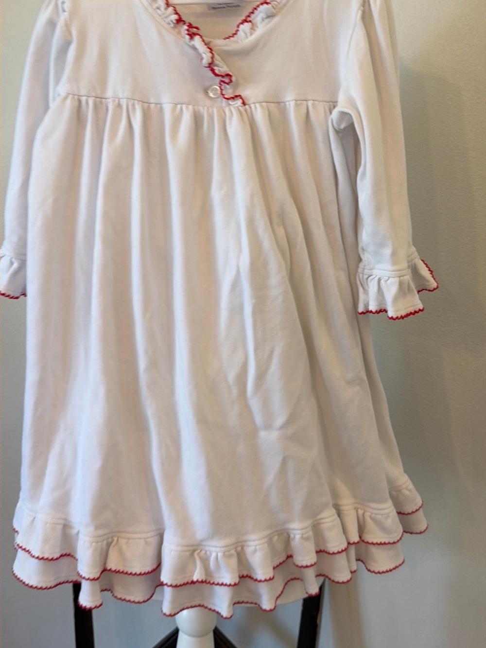 Girls White Ruffle Nightgown with Red Trim